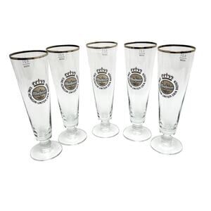 Warsteiner Beer Glasses Set Of 5 Pilsner Gold Rim German 0.2L Footed 8 Inch Tall
